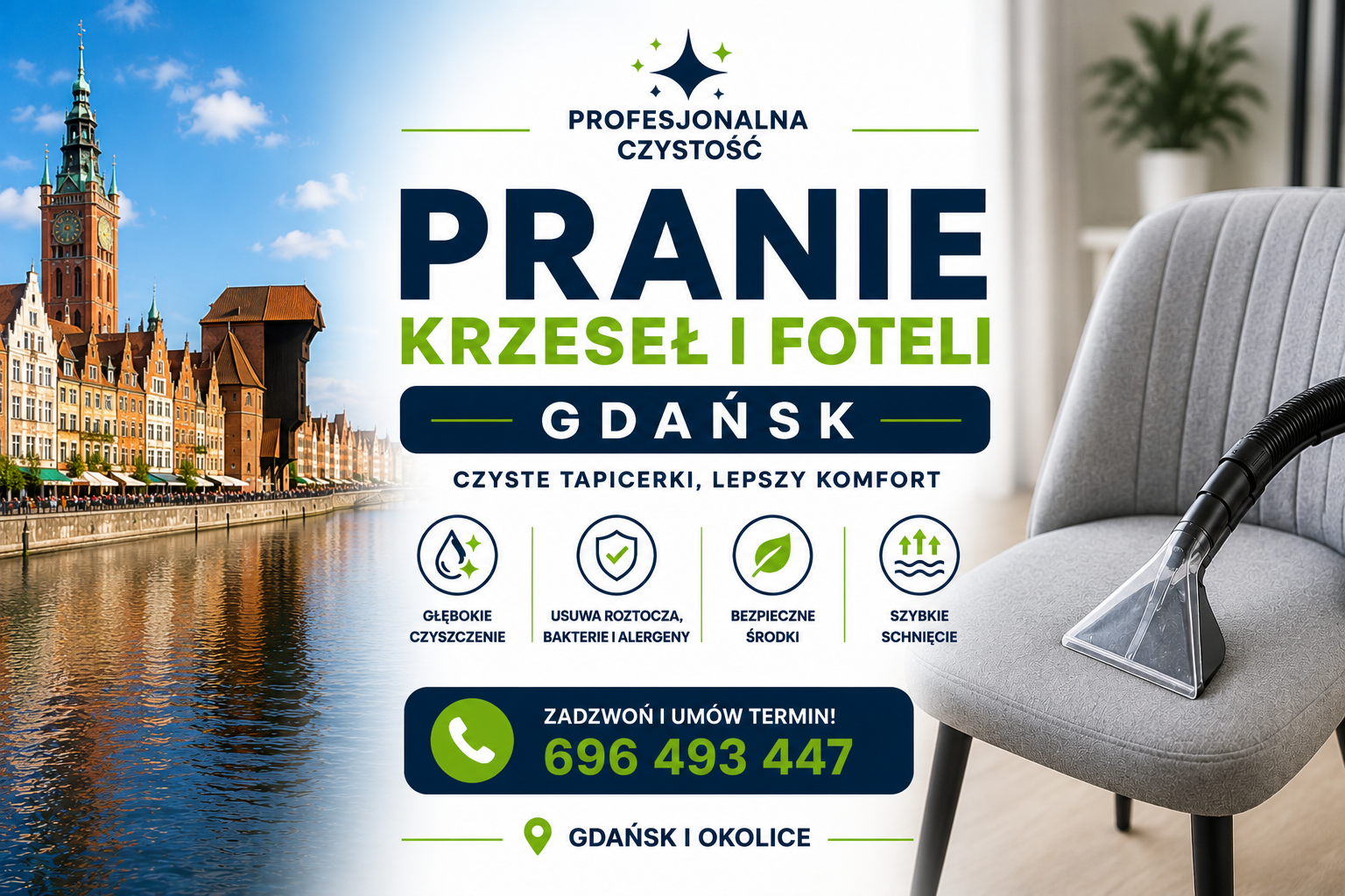 Pranie krzeseł i foteli Gdańsk 1 Pranie krzeseł i foteli Gdańsk - ekstrakcyjne czyszczenie tapicerki, odświeżanie siedzisk i usuwanie plam przez Profesjonalna Czystość