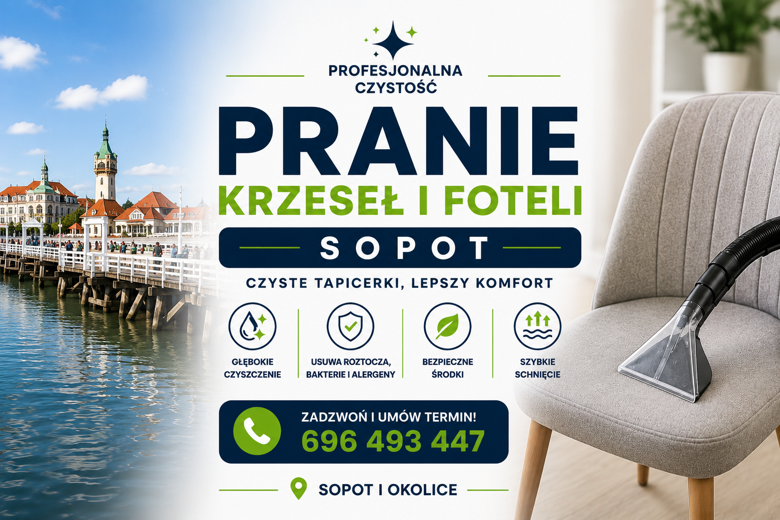 Pranie krzeseł i foteli Sopot - ekstrakcyjne czyszczenie tapicerki krzeseł, foteli, siedzisk biurowych i mebli tapicerowanych przez Profesjonalna Czystość