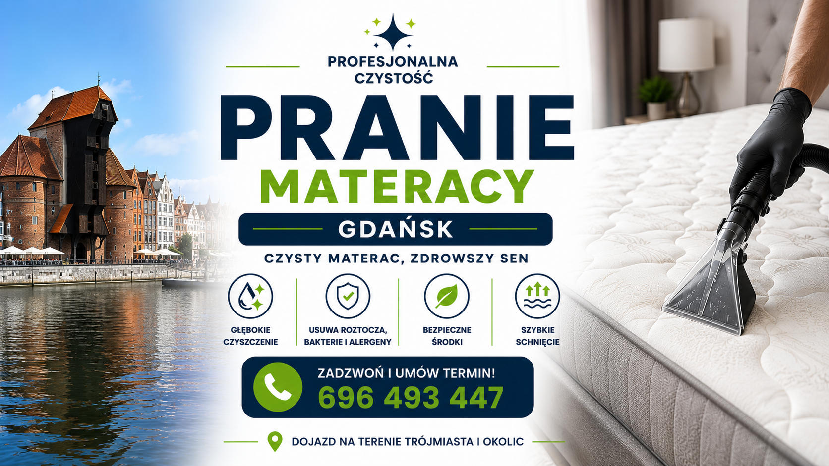 Pranie materacy Gdańsk metodą ekstrakcyjną - czyszczenie materaca, usuwanie roztoczy, plam, zapachów i alergenów przez Profesjonalna Czystość