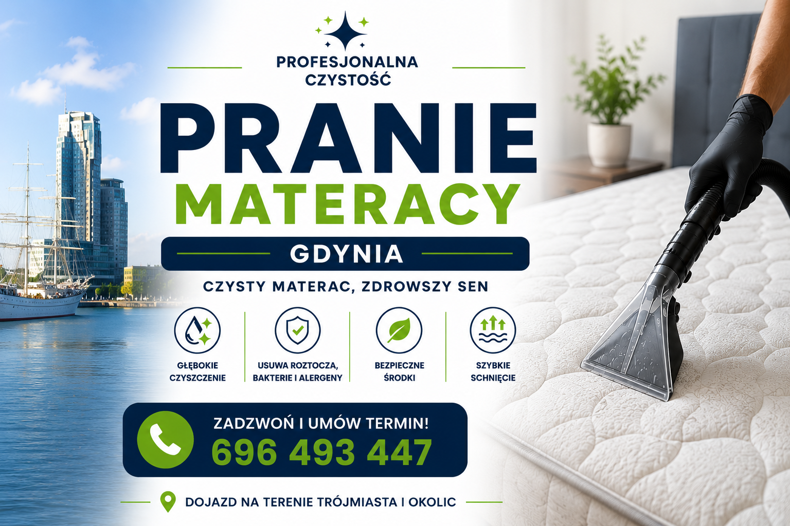 Pranie materacy Gdynia 1 Pranie materacy Gdynia metodą ekstrakcyjną - czyszczenie materaca, usuwanie roztoczy, plam, zapachów i alergenów przez Profesjonalna Czystość