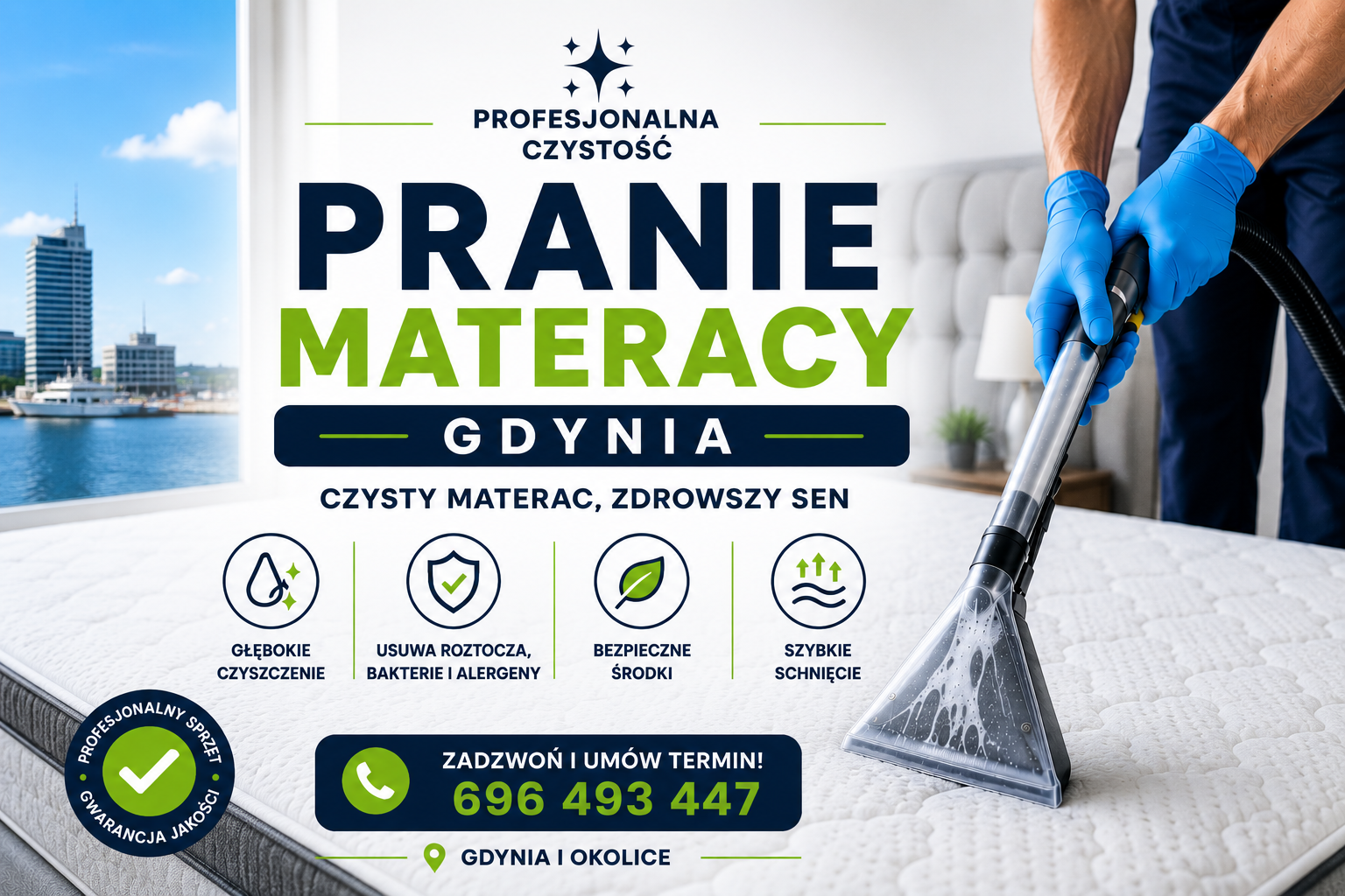 Pranie materacy Gdynia 1 Pranie materacy Gdynia metodą ekstrakcyjną - czyszczenie materaca, usuwanie roztoczy, plam, zapachów i alergenów przez Profesjonalna Czystość
