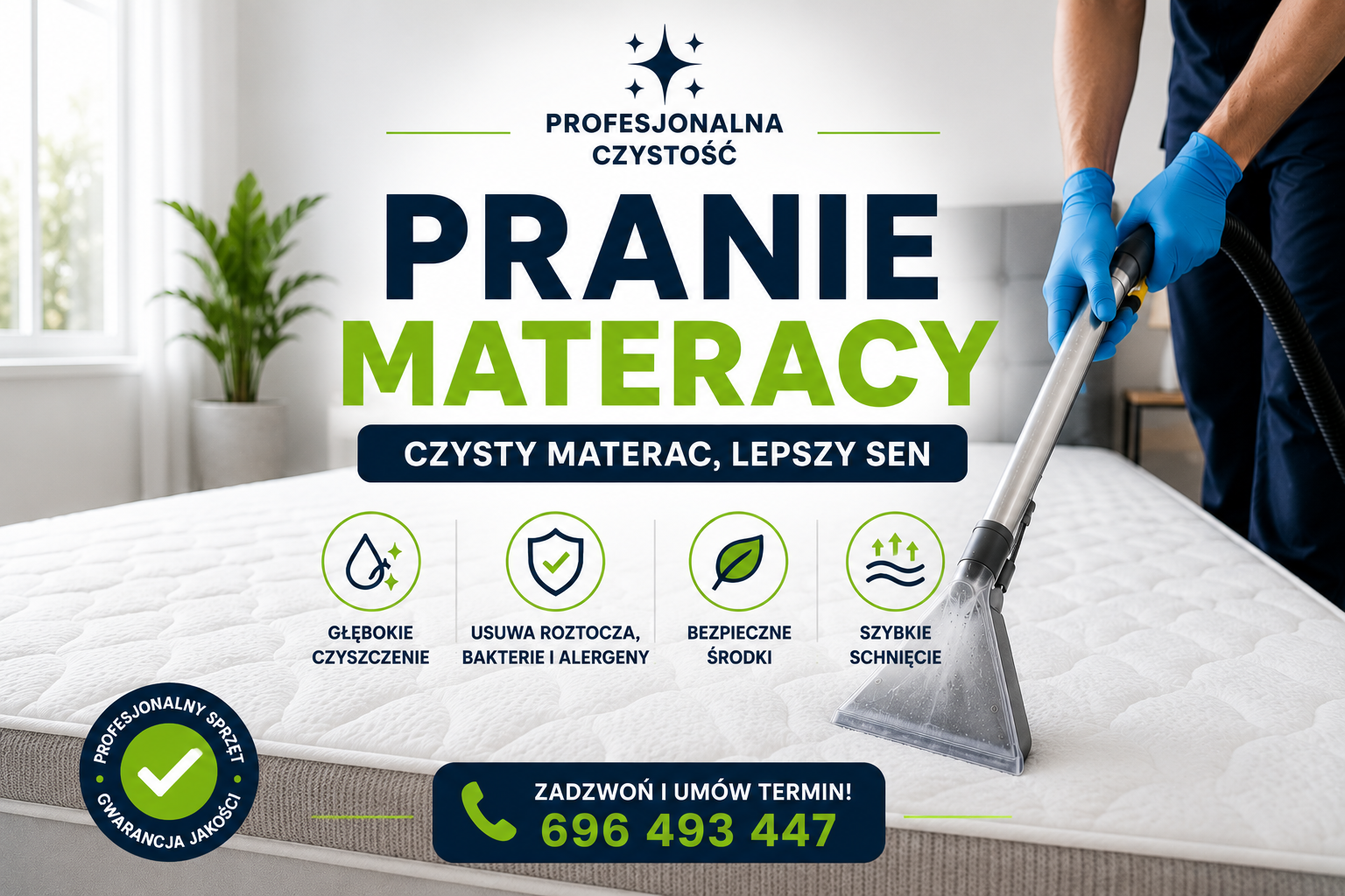 Pranie materacy 1 Profesjonalne pranie materacy metodą ekstrakcyjną – usuwanie roztoczy, bakterii, alergenów i zabrudzeń przez Profesjonalna Czystość